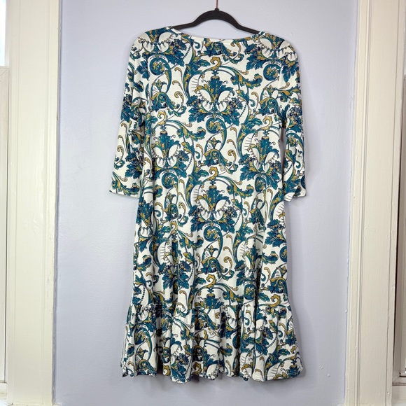 Like New! Peruvian Connection long sleeve white blue paisley short dress size S - Picture 8 of 8